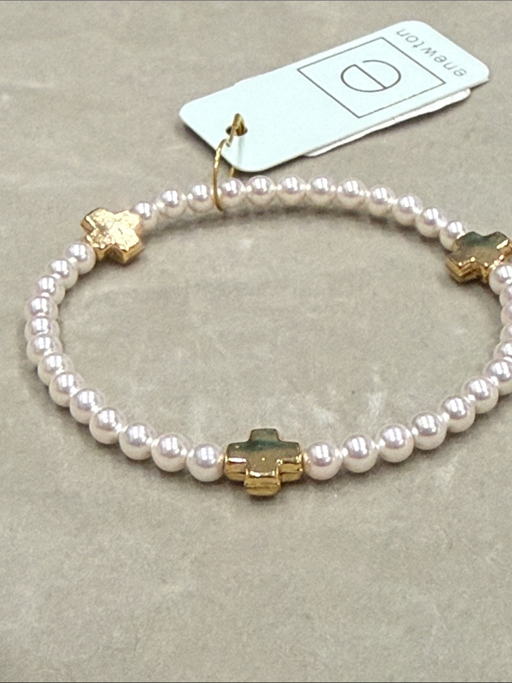 enewton Pearl Stretch Bracelet with Gold Cross Accents - White